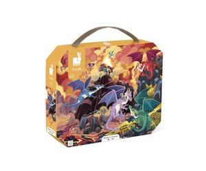 Janod - Puzzle Enfant Terre de Dragons - 54 Pièces - Jeu Educatif Motricité Fine et Concentration - Valisette Poignée - Fabriqué en France et Certifié FSC - Dès 5 Ans, J02609