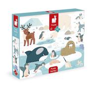 Janod, Puzzle Géant Tactile Pôles Polaires, 20 Pièces, Dès 2 Ans | 7 Textures à Toucher, Poster Inclus, Carton FSC, Motricité Fine et Découverte du Toucher