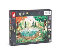 Janod - Puzzle Magnétique La Mare - 70 Magnets en Bois FSC - Apprendre la Faune/Flore - Partenariat WWF - 5 ans, J08647
