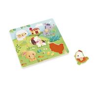 Janod - Puzzle Tactile en Bois 5 Pièces - Thème Ferme - Puzzle à Encastrement avec Textures - Jeu d'Eveil Educatif - Toucher, Motricité Fine et Concentration - Dès 18 Mois, J07129