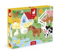 Janod - Puzzle Tactile Enfant 20 Pièces - Ferme - 20 Pièces Dont 7 Texturées + 1 Poster - Jeu Educatif et Sensoriel - Toucher, Motricité Fine et Concentration - Dès 2 Ans