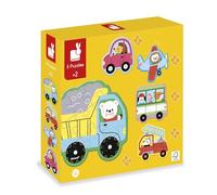 Janod Puzzle évolutif Véhicules – 5 puzzles 2–10 pièces – Jeu éducatif dès 24 mois