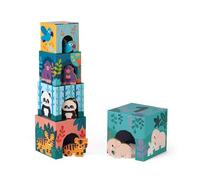 Janod - Pyramide Bébé En Carton Et Figurines En Bois Animaux - Jouet D Eveil Premier Age - Jeu Educatif - Observation Et Coordination - Partenariat Wwf - Carton Certifié Fsc - D S 1 An J08623