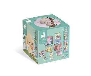 Janod, Pyramide Carrée Les Animaux Tous Mignons, Dès 12 Mois | 10 Éléments en Carton, Animaux Pastel, Premiers Chiffres, Apprendre à Compter Jusqu'à 10, Motricité Fine et Imagination