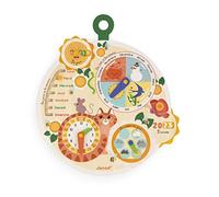 Janod, Roue du Temps, Calendrier Éducatif en Bois FSC, Dès 3 Ans | Date, Jours, Mois, Saisons, Météo, Heures et Minutes, Roue des Années Recto Verso, Modèle à Suspendre, 37,6x41,7x2,7 cm