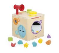 Janod, Sensoriel, Boîte Sensorielle, Dès 18 Mois | 8 Activités et 8 Cubes, Odorat, Ouïe, Toucher et Vue, Mégaphone, Kaléidoscope et Module Amovible