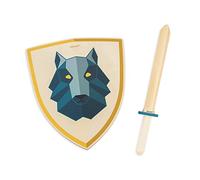 Janod - Set Chevalier Loup - Bouclier et Épée en Bois - Jouet d'imitation - Jeu de Plein Air - Jeu Educatif Imagination et Motricité - Certifié FSC - Dès 3 Ans, J03170, Bleu