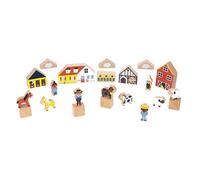 Janod - Set de 34 Cubes en Bois Massif - Thème Campagne - Idéal Complément Tapis de Voiture - Jouet de Construction - Développe l'imagination - Jouet en Bois FSCTM - Dès 2 Ans - J05937