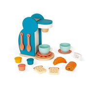 Janod – Set du petit-déjeuner – Machine à café en bois, 14 accessoires, multicolore, 3-8 ans