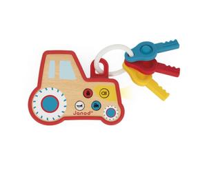 Janod Sound and Light Tractor Keychain jouet d’activité en bois 18m+ 1 pcs