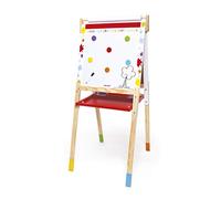 Janod, Splash, Tableau Enfant Réglable en Bois Double Face Dès 3 Ans | Ardoise Blanche Magnétique et Ardoise Noire, Hauteur 91 à 126 cm, 6 Magnets, 10 Craies, Feutre, Papier, Brosse, 3 Bacs