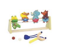 Janod - Stand de Tir Enfant en Bois - Jeu de Cible - 4 Personnages - 1 Lanceur - 2 Balles Feutrine - Développe la précision et la Concentration - Jouet en Bois FSC- Dès 5 Ans - J03372