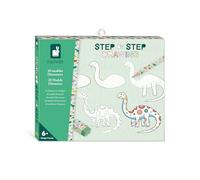 Janod - Step by Step Drawing - Apprendre à dessiner - 20 Modèles Dinos - Kit Dessin Enfant - Apprentissage Dessin et Concentration - Dès 6 ans - J09154, Blanc, Noir