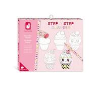Janod, Step by Step Drawing Kawaii, 20 Modèles, Dès 6 Ans | 25 Feuilles d'Entraînement, Crayon de Papier et Gomme, Apprendre à Dessiner par Étapes, Concentration