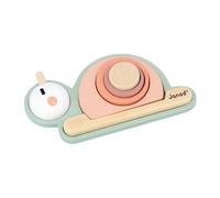 Janod, Sweet Cocoon, Empilable Sensoriel Escargot, Dès 12 Mois | 4 Blocs Sensoriels, 3 Blocs, 1 Socle en Bois en Forme d'Escargot, 6 Pièces à Empiler, Éveil du Toucher, Jouet en Bois