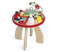 Janod - Table d'activités en Bois Baby Forest - Grand Jouet d'Éveil pour Encastrer, Empiler, Manipuler - avec Labyrinthe, Boulier, Engrenage et 3 Animaux en Bois - Dès 1 an, J08018