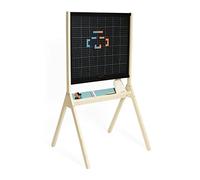 Janod, Tableau Classique Magnétique en Bois Double Face, Dès 3 Ans | Face Noire et Face Quadrillée Magnétique, 59 x 50 cm, 20 Magnets Pixel, 3 Craies, Brosse, Sac en Coton, Livret de Jeux
