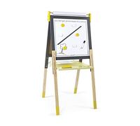 Janod - Tableau Double Face en Bois Gris et Jaune - Face Noire et Face Blanche Magnétique -Tableau Réglable en Hauteur - Avec Rouleau Papier Dessin - Nombreux Accessoires - Dès 3 Ans, J09630