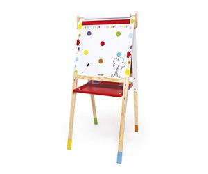 Janod - Tableau en Bois Double Face Splash - Évolutif, Réglable en Hauteur - Ardoise Blanche Magnétique + Ardoise pour Craie - 13 Accessoires Inclus - Dès 3 Ans, J09611 Multicolore