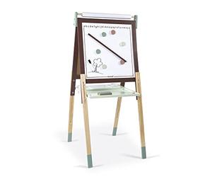 Janod - Tableau en Bois Double Face Taupe et Vert - Évolutif, Réglable en Hauteur - Ardoise Blanche Magnétique + Ardoise pour Craie - 13 Accessoires Inclus - Dès 3 ans, J09632