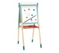 Janod, Tableau Magnétique Évolutif en Bois, Double Face, Dès 3 Ans | 23 Accessoires, Ardoise Blanche Aimantée et Ardoise Noire, Réglable de 91 à 126 cm, Pliable, Règle Aimantée, 2 Pots, 1 Bac