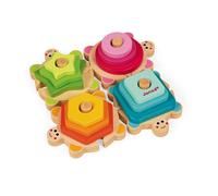 Janod – Jouet d'éveil en bois Tortues des Formes – 4 tortues empilables, 12 pièces, 18 mois-4 ans