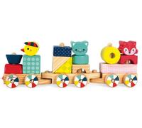 Janod - Train en Bois Baby Forest - Jouet d'éveil à tirer - 17 Blocs Inclus - Apprentissage des Formes et Couleurs - Développer la Motricité Fine - Dès 1 An, J08022
