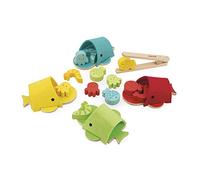 Janod, Tri des Couleurs Baleines, Dès 2 Ans | 4 Baleines et 12 Accessoires en Bois et Feutrine, Découverte Formes et Couleurs, 12 Animaux, 1 Pince, Jouet en Bois