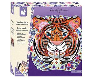 Janod - Trophée Tigre Strass et Paillettes - Création 3D - Les Ateliers Déco - Kit Loisir Créatif Enfant - Dextérité et Concentration - Dès 7 Ans, J07915