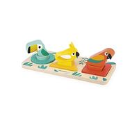 Janod, Tropik, Mes Premières Formes, Dès 12 Mois | Découverte Formes et Couleurs et Coordination Main-Œil, 3 Oiseaux en Bois, 1 Plateau, Jouet en Bois FSC