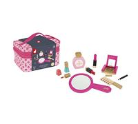 Janod - Vanity Enfant P'tite Miss - 9 Accessoires en Bois Massif Inclus - Jouet d'Imitation Trousse Beauté et Maquillage, J06514, Rose