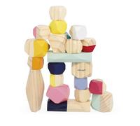 Janod, Zigolos, Pierres à Empiler, Dès 2 Ans | 20 Pierres de Couleurs en Bois, Sens de l'Équilibre et Concentration, 20 Pièces en Bois, 3 Grandes Pierres, Jouet en Bois