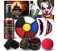 Janolia Maquillage Halloween, Clown Kit Maquillage Halloween pour Visage avec Peinture Visage, Faux Sang, Nez de Clown, Kit Maquillage FX pour Clown Terrifiant Joker Maléfique Cosplay Carnaval Pâques