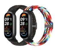 Janpso Bracelet élastique tressé compatible avec Xiaomi Smart Band 10/9/8 femmes hommes - Bracelet élastique réglable Loop Sports Bracelet de rechange pour Mi Band 10/9/8, Noir Starlight + arc-en-ciel