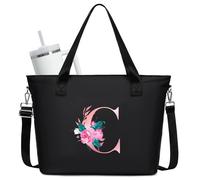 JANSBEN Grand sac à main pour femme avec initiales personnalisées, compartiment pour ordinateur portable de 15,6 pouces et poches Stanley Cup, sac à bandoulière avec fermeture éclair, pour le travail