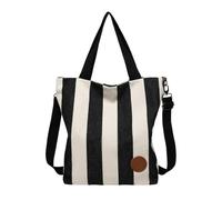 JANSBEN Sac à main en toile pour femme - Sac à bandoulière décontracté - Multifonctionnel - Grand pour le travail, l'école, le shopping - Décontracté au quotidien, Rayures noires, Taille unique,