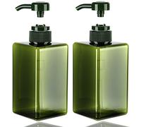 Jansburg Lot de 2 flacons à Pompe carrés Rechargeables en Plastique pour Lotion, huiles essentielles, Savon et shampooing, pour Salle de Bain/Cuisine/Voyage, 450 ML, Vert