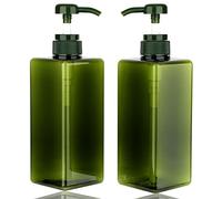Jansburg Lot de 2 flacons à Pompe carrés Rechargeables en Plastique pour Lotion, Lotion aux huiles essentielles, shampooing, Salle de Bain et Voyage Vert 650 ML