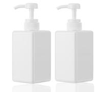Jansburg Lot de 2 flacons à Pompe carrés Rechargeables en Plastique pour Lotion, Lotion Essentielle, Savon, shampooing, Salle de Bain/Cuisine/Voyage Blanc