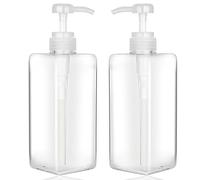 Jansburg Lot de 2 flacons distributeurs de Lotion carrés Rechargeables en Plastique pour Lotion d'huiles essentielles, shampooing, Salle de Bain et Voyage Transparent 650 ML