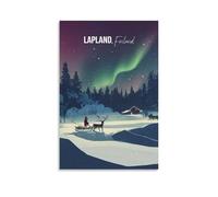 JANSD Poster aurore boréale en Laponie - Souvenir de voyage en Finlande, décoration murale d'hiver, ski, affiche Laponie, cadeau d'anniversaire pour lui