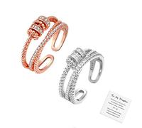 Jansio Bague trianique triple rotation, bague magnétique en forme de croix en moissanite avec diamant moissanite pour ma fille, bague rotative anti-anxiété pour femme, Acier inoxydable, Aucune pierre