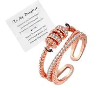 Jansio Bague trianique triple rotation, bague magnétique en forme de croix en moissanite avec diamant moissanite pour ma fille, bague rotative anti-anxiété pour femme, Acier inoxydable, Aucune pierre