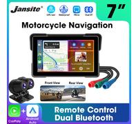 Jansite - DVR pour moto de 7 pouces, navigation GPS sans fil, CarPlay, Android Auto, étanche IPX7, Bluetooth, Airplay, double caméra, écran de tableau de bord, Mirror-Link Moto DVR