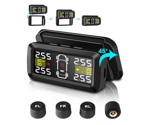 Jansite TPMS Voiture Système de Surveillance de la Pression des pneus Solar Wireless 4/2 Wheel Switch Modes Précision 0.01 Bar 21-87Psi des pneus 6 Modes d'alarme et 4 capteurs Pression Pneu externes