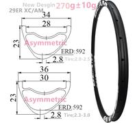 Jantes Carbonbeam neuves, seulement 270g, profondeur asymétrique 23mm, largeur 28mm, 30mm, 32mm, 29er, sans crochet, tubeless, jantes VTT carbone 29er. 36mm(Internal 30mm)
