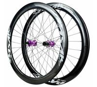 Jantes Tubeless 50mm 700C*23-45C Paire De Roues De Route en Carbone F15/12 * 100mm R12*142mm Axe Traversant, Cassette 7-12 Vitesses, Verrouillage Central, Cliquet 54T(Purple,F12 R12-Tubeless)