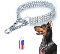 JanToPet Collier de Marche réglable en Acier Inoxydable à maillons cubains - Collier Anti-Mastication à Triple rangée pour Chiens de Grande et Moyenne Taille (3 rangées, L)