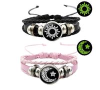 Januar Geburtsstein Schmuck Luminous Couple Bracelets Sun And Moon Adjustable Bracelets The Luminous Stone Stores The Light Energy Under The Irradiation Of Black Geburtsarmband Für (B, One Size)