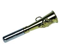 Januel - Corne de Chasse à Plate en Battue, Longueur 12cm, Anneaux de Transport Soudé, Décor Sanglier, Laiton Doré, Pipet Remplaçable